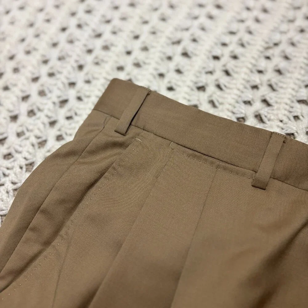 Ermenegildo Zegna Men's Wool Tan Brown Dress Pants Pleated Front Sz 36R‎ 36x32